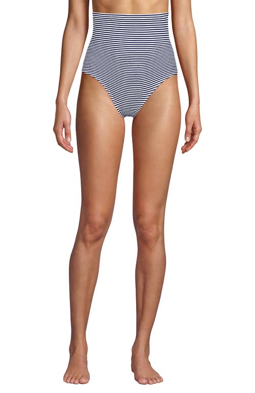 Shop Lands' End Slender Separates Ultra High Waisted Bikini Swim Bottoms In Deep Sea Navy Mini Stripe