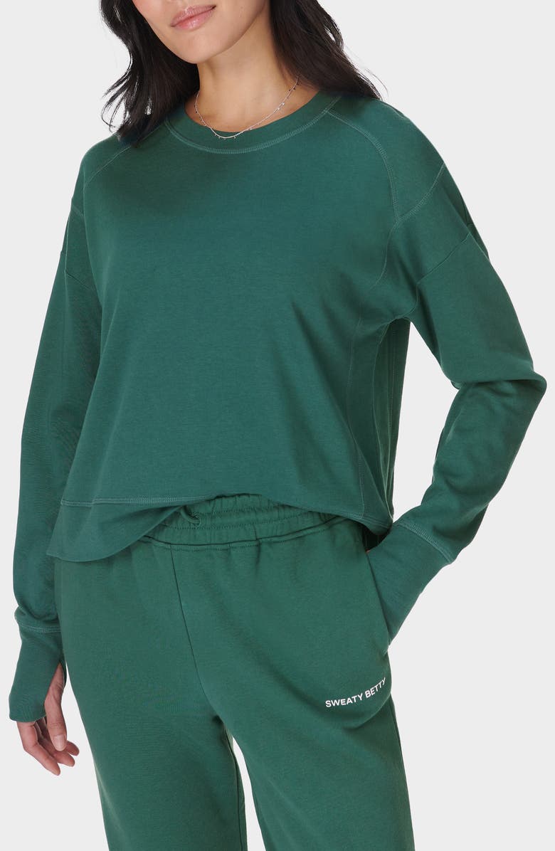 Sweaty Betty After Class Crop Sweatshirt, Main, color, Glade Green
