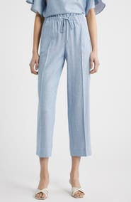 Anne Klein Ankle Straight Leg Linen Blend Drawstring Pants