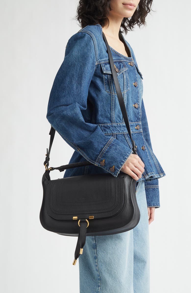 Chloé Small Marcie Leather Shoulder Bag, Alternate, color, Black