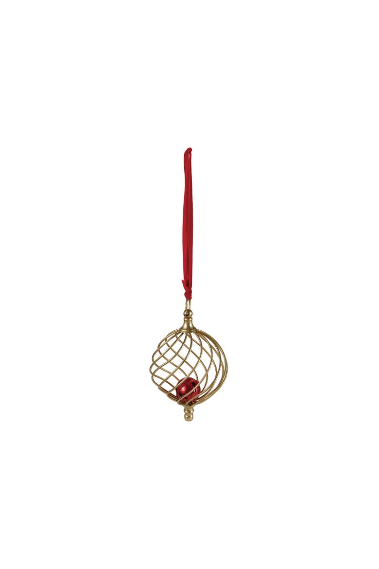 Vintage Iron Bell Ornament with Velvet Ribbon, Main, color, Red and Gold