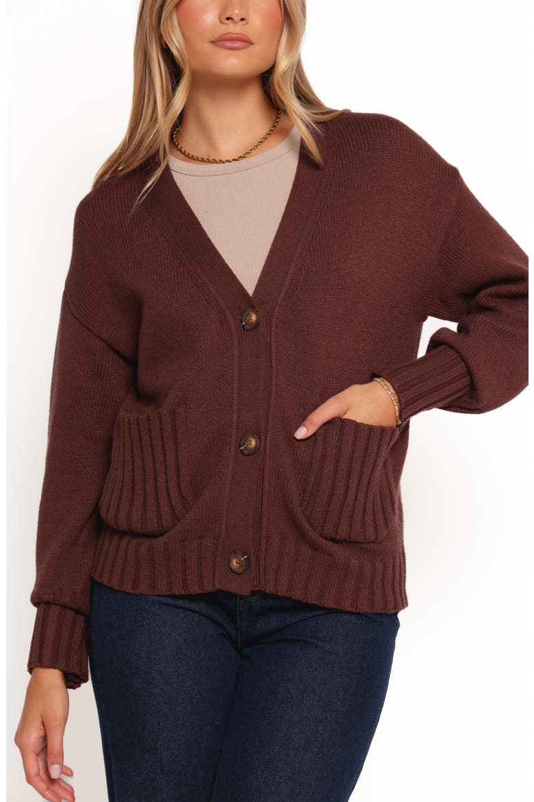 Eden Button Front Cardigan, Main, color, BROWN