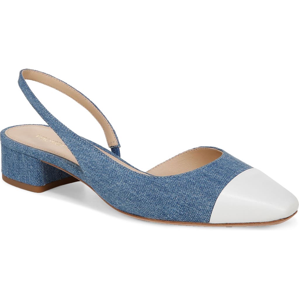 Veronica Beard Cecile Denim Leather Slingback Ballerina Pumps In Coconut/mid Blue