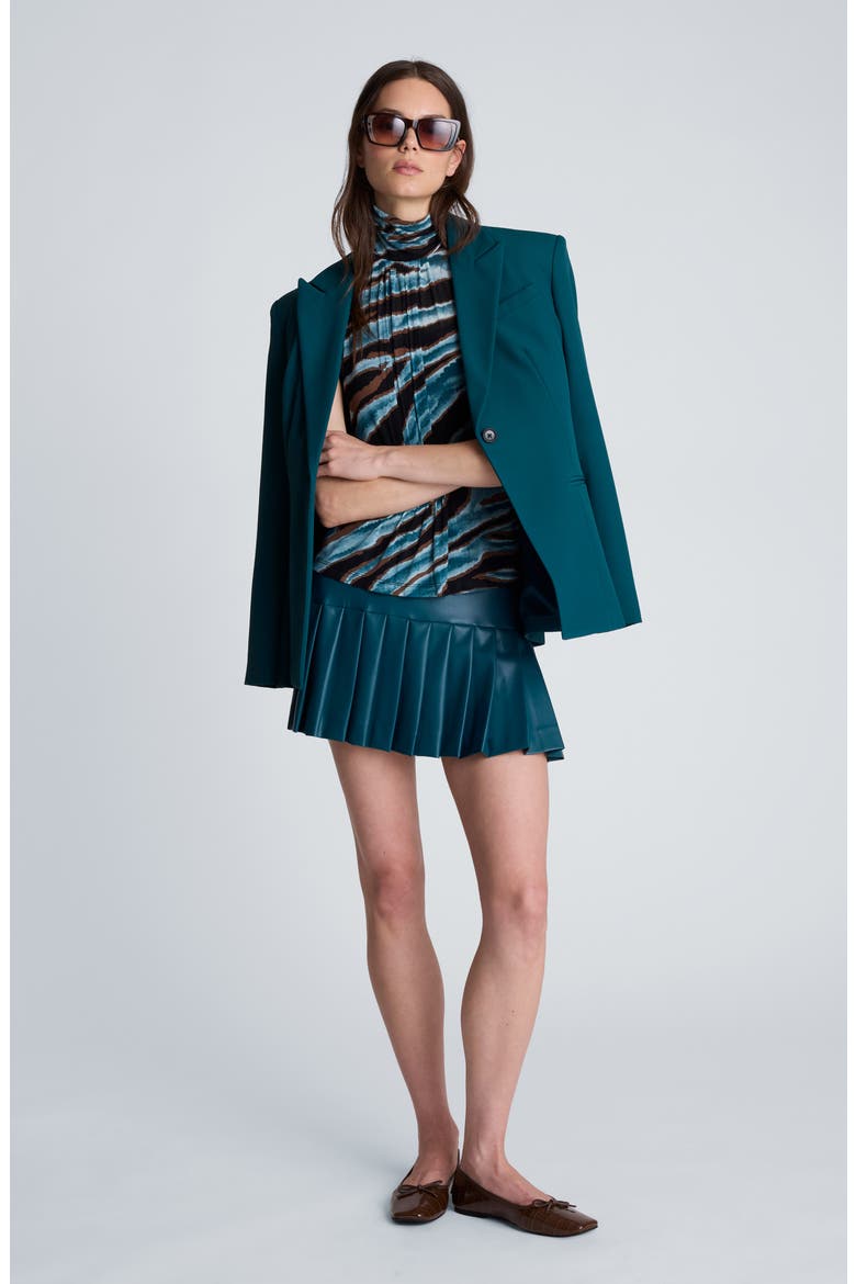 Pleated Mock Neck Sleeveless Mesh Top, Alternate, color, TEAL DUSK MULTI