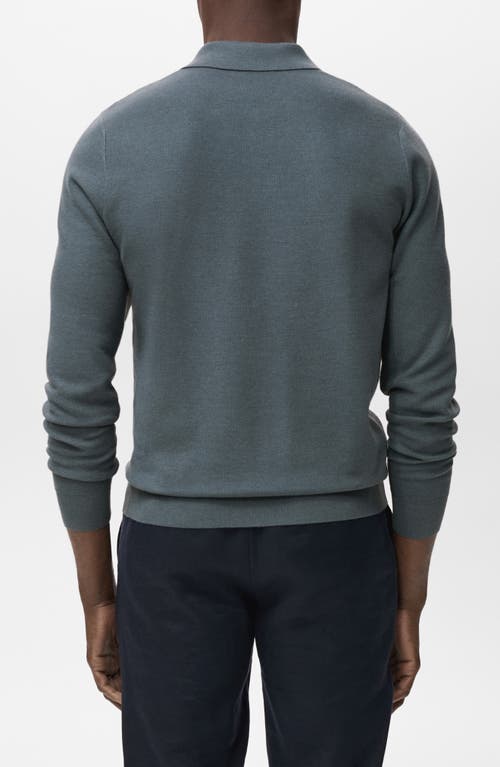 Mango Long Sleeve Piqué Polo In Green