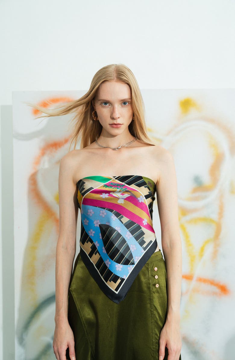 Lost Pattern Season in Park Silk Bandana, Alternate, color, Black