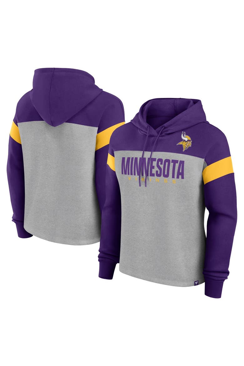 Women's Fanatics Heather Gray/Purple Minnesota Vikings Bold Play Call Pullover Hoodie, Main, color, Heather Gray