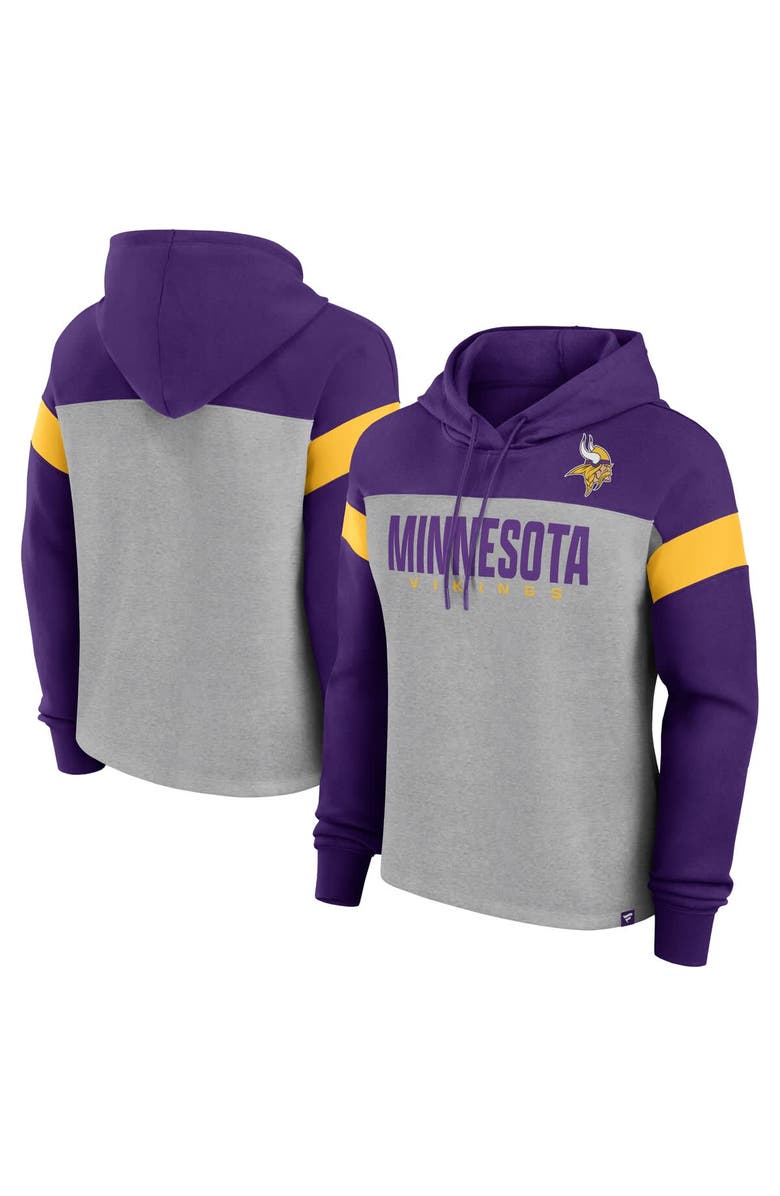 FANATICS Women's Fanatics Heather Gray/Purple Minnesota Vikings Bold Play Call Pullover Hoodie, Main, color, Heather Gray
