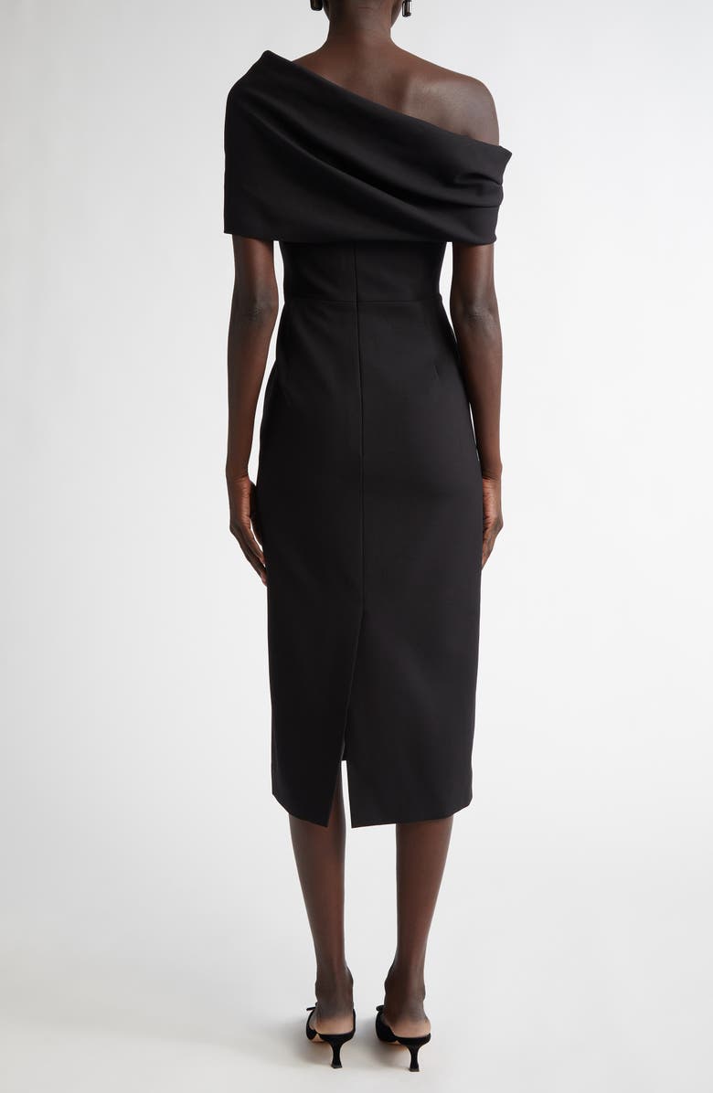 Carolina Herrera Draped Off the Shoulder Stretch Wool Midi Dress, Alternate, color, 