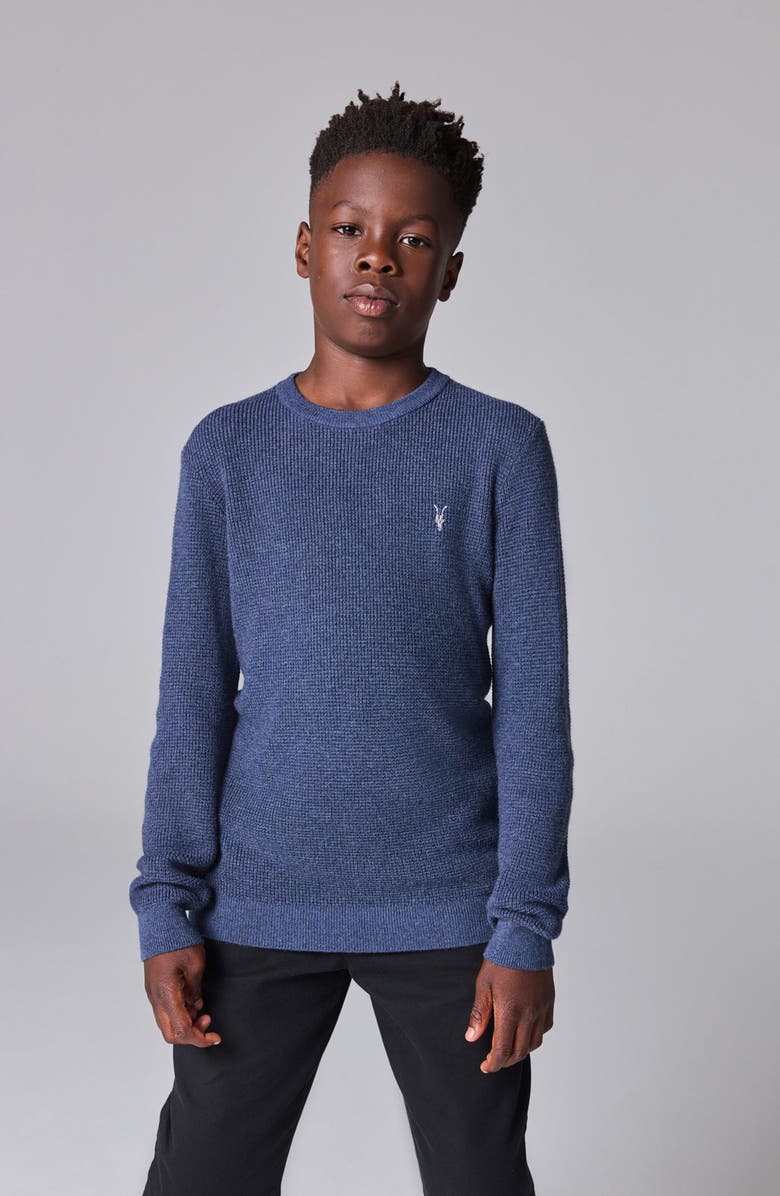 smALLSAINTS by ALLSAINTS Kids' Ramskull Logo Waffle Knit Sweater, Main, color, Blue