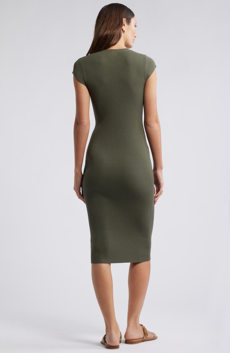 Open Edit Luxe Rib Cap Sleeve Dress, Alternate, color, Olive Sarma