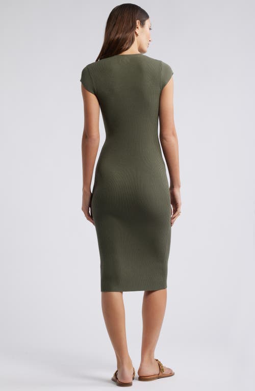 Open Edit Luxe Rib Cap Sleeve Dress In Olive Sarma