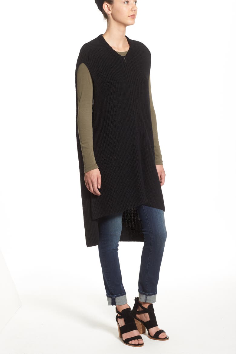 Knit Zip Vest, Alternate, color, BLACK