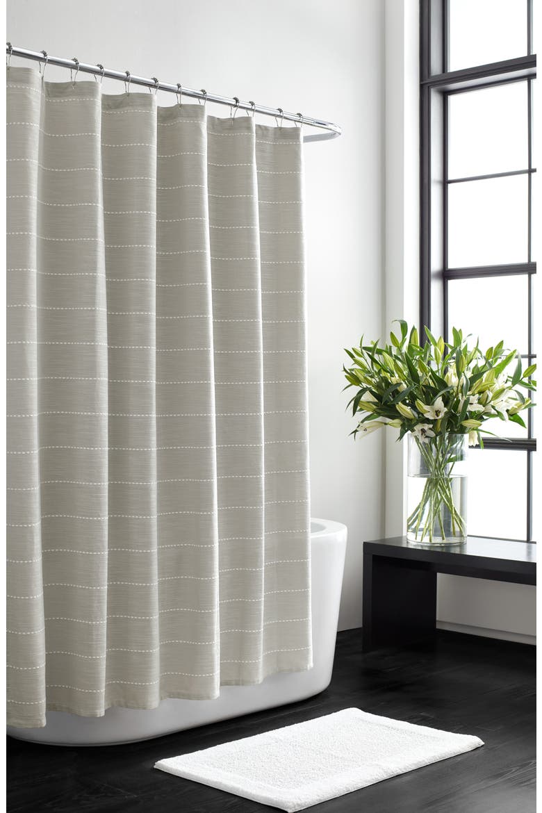 Embroidered Stripe Shower Curtain, Main, color, AQUARMARINE/ WHITE