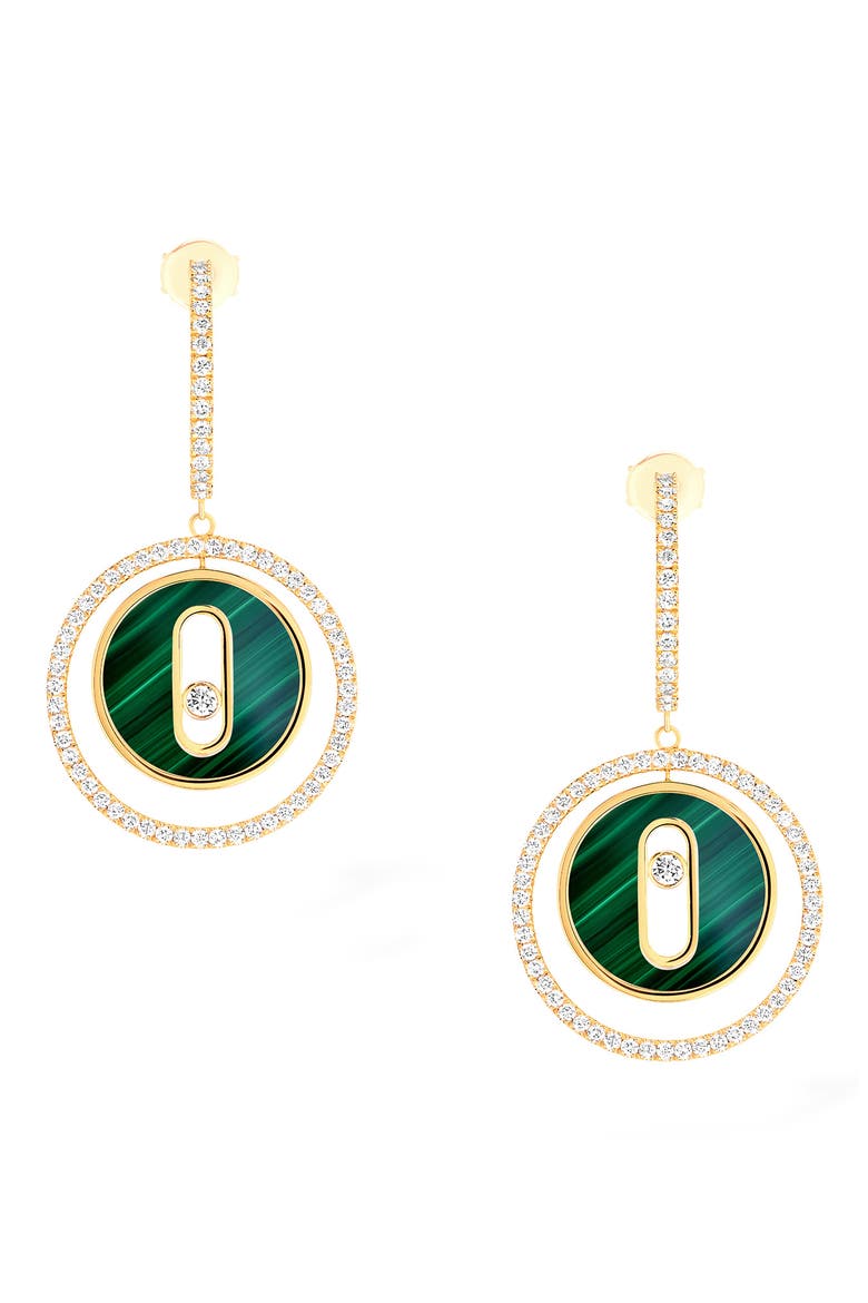 Lucky Move Malachite & Diamond Drop Earrings, Main, color, YELLOW GOLD