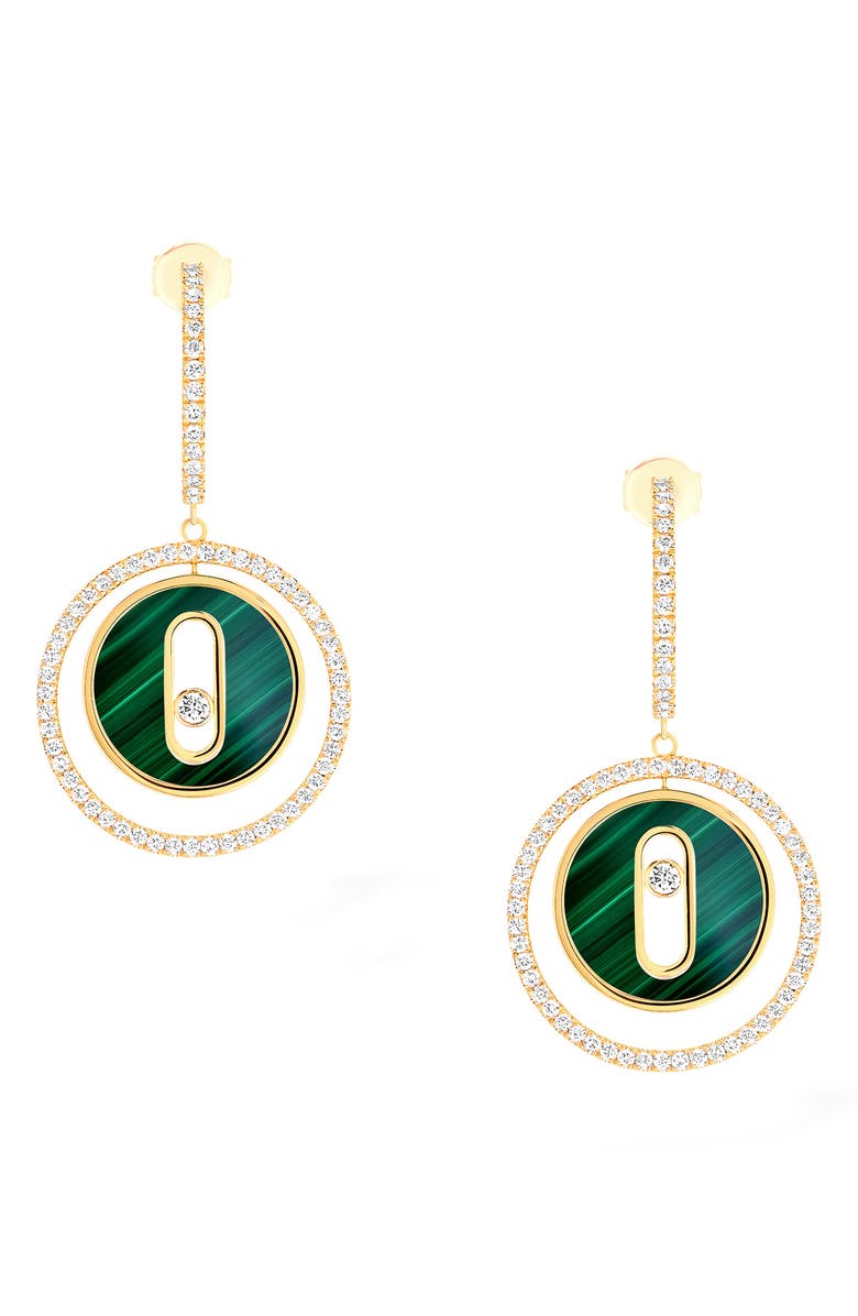 Messika Lucky Move Malachite & Diamond Drop Earrings, Main, color, Yellow Gold