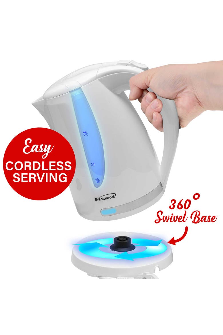 1.7L 1100W 360 Cordless Electric Kettle, Alternate, color, White