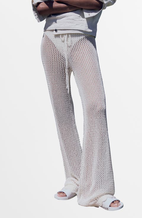 Open Stitch Flare Drawstring Pants