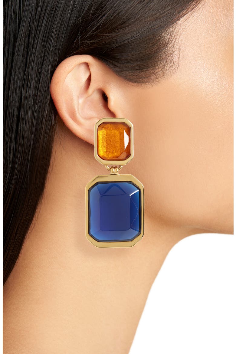 Double Octagon Drop Clip-On Earrings, Alternate, color, OR LAITON VIEILLI/ JA