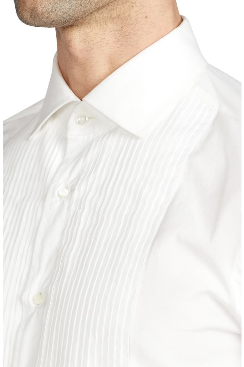 Aston Pleated Cotton Poplin Tuxedo Shirt, Alternate, color, WHITE