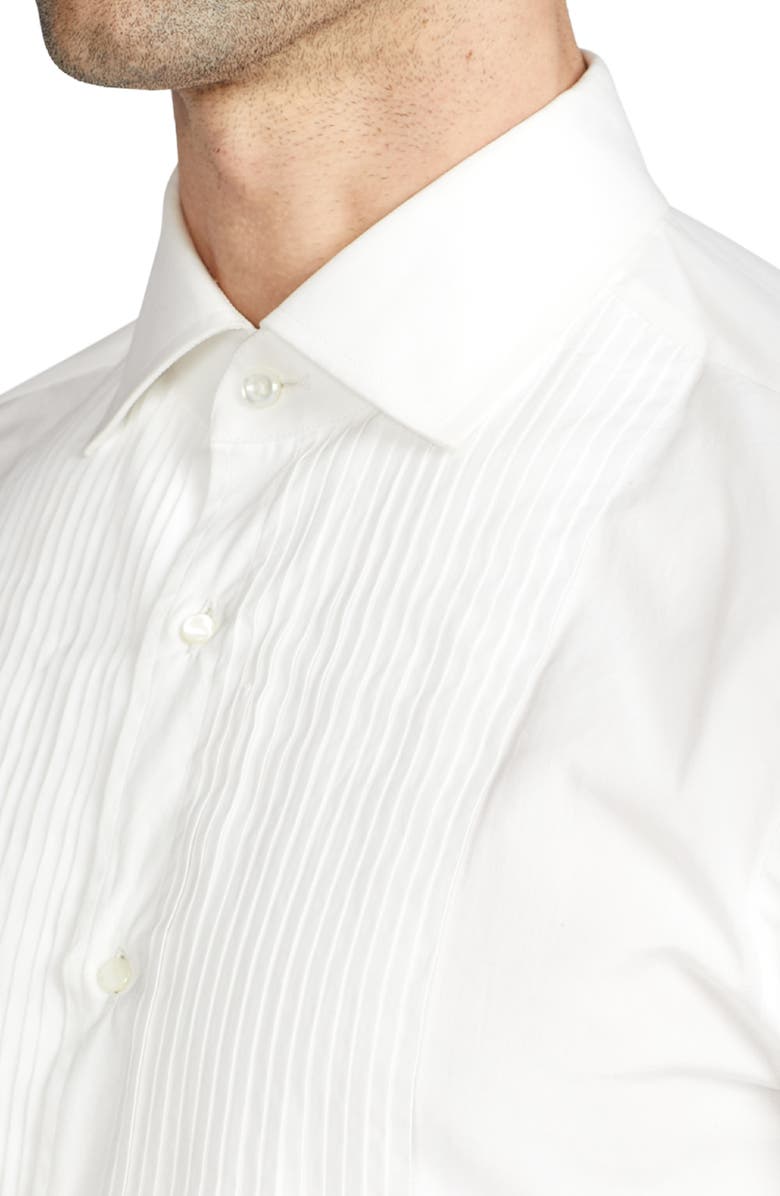 Ralph Lauren Purple Label Aston Pleated Cotton Poplin Tuxedo Shirt, Alternate, color, White
