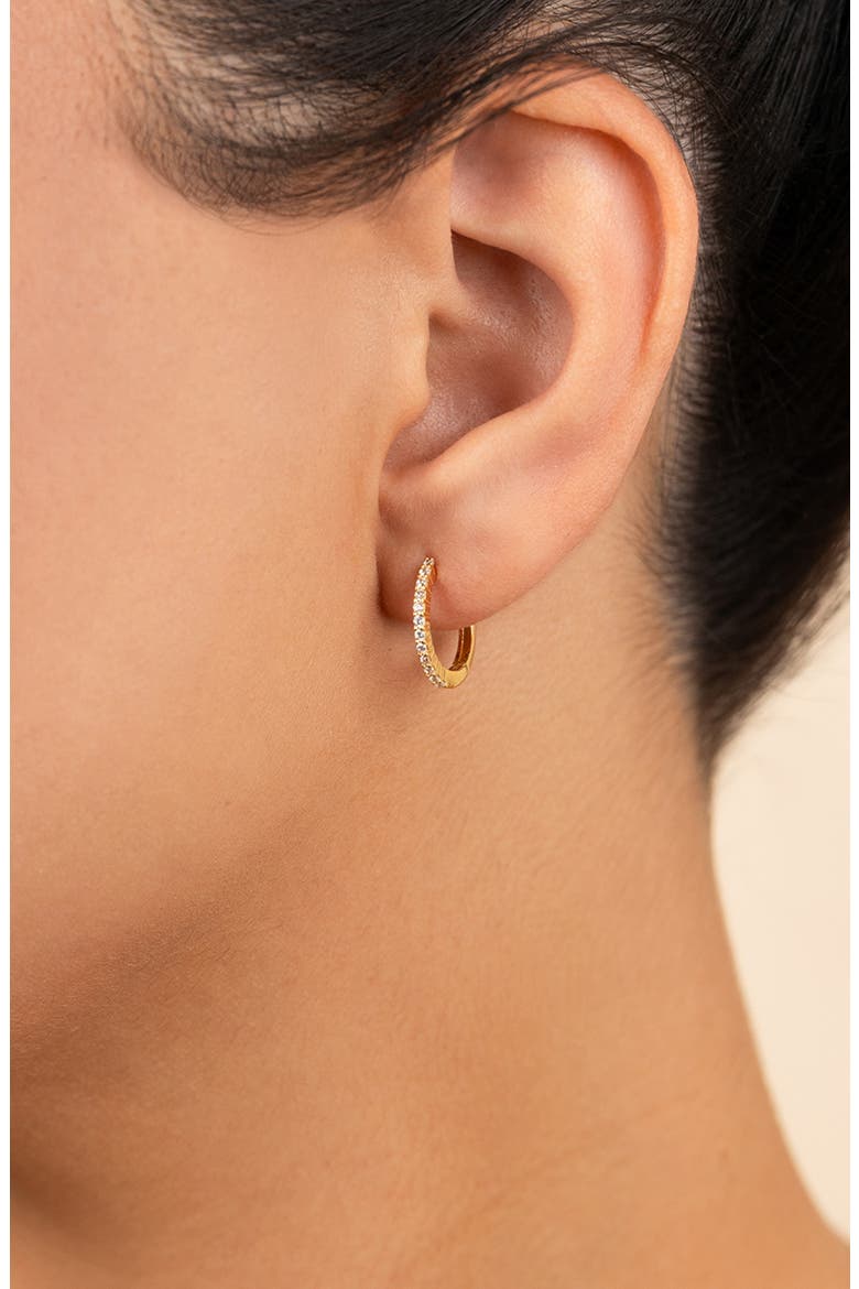 Pavé Cubic Zirconia Micro Huggie Hoop Earrings, Alternate, color, GOLD