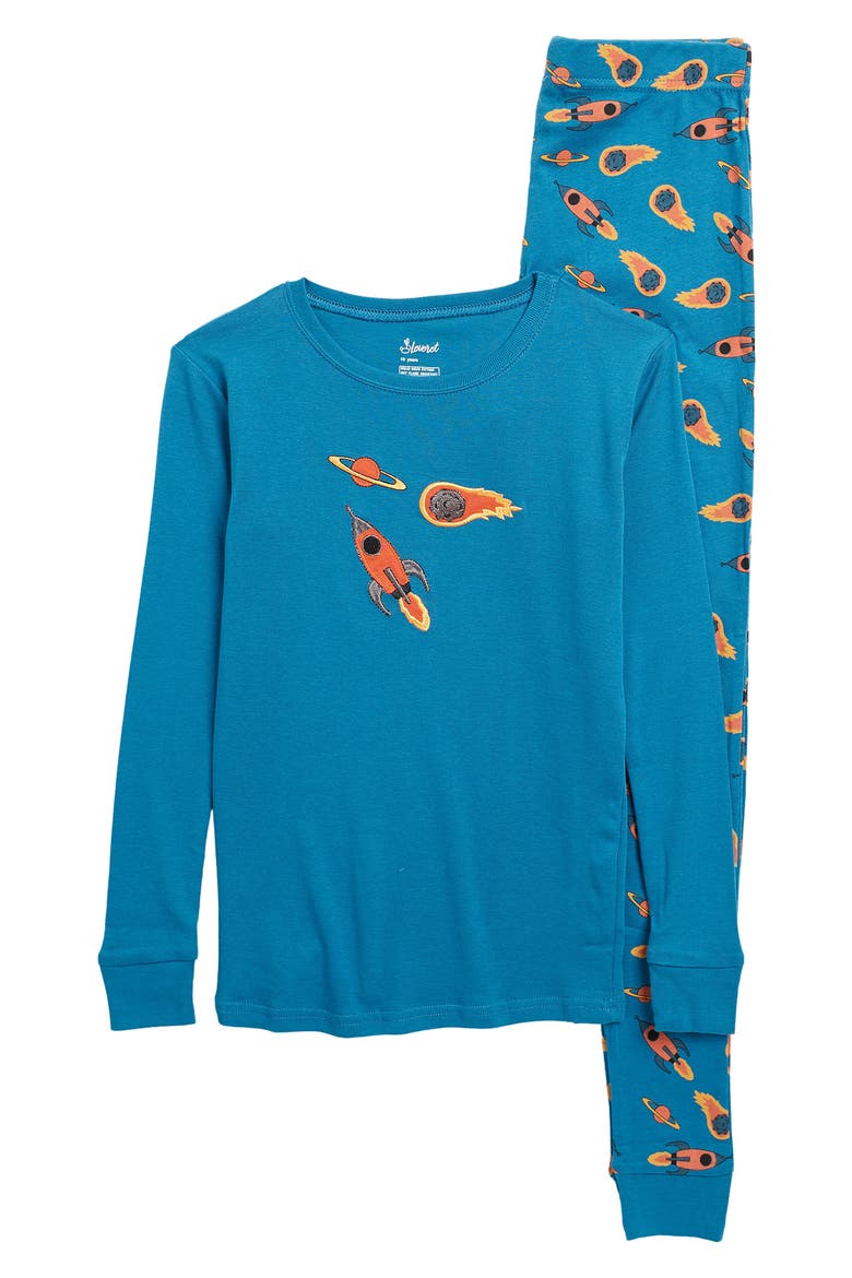 Cotton Two-Piece Printed Pajamas, Vehicles & Machines, Main, color, ROCKET