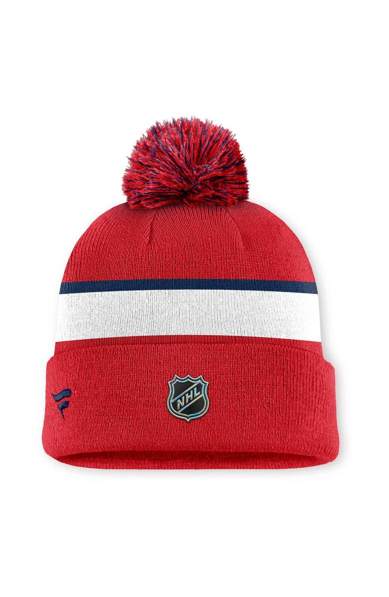 FANATICS Men's Fanatics Red Washington Capitals Authentic Pro Rink Cuffed Knit Hat with Pom, Alternate, color, Red