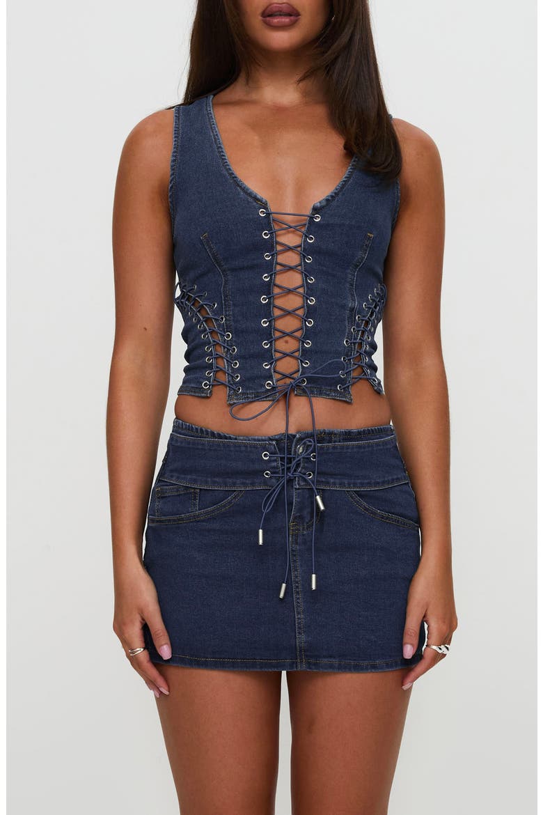 Popular Low Rise Denim Miniskirt, Main, color, BLUE