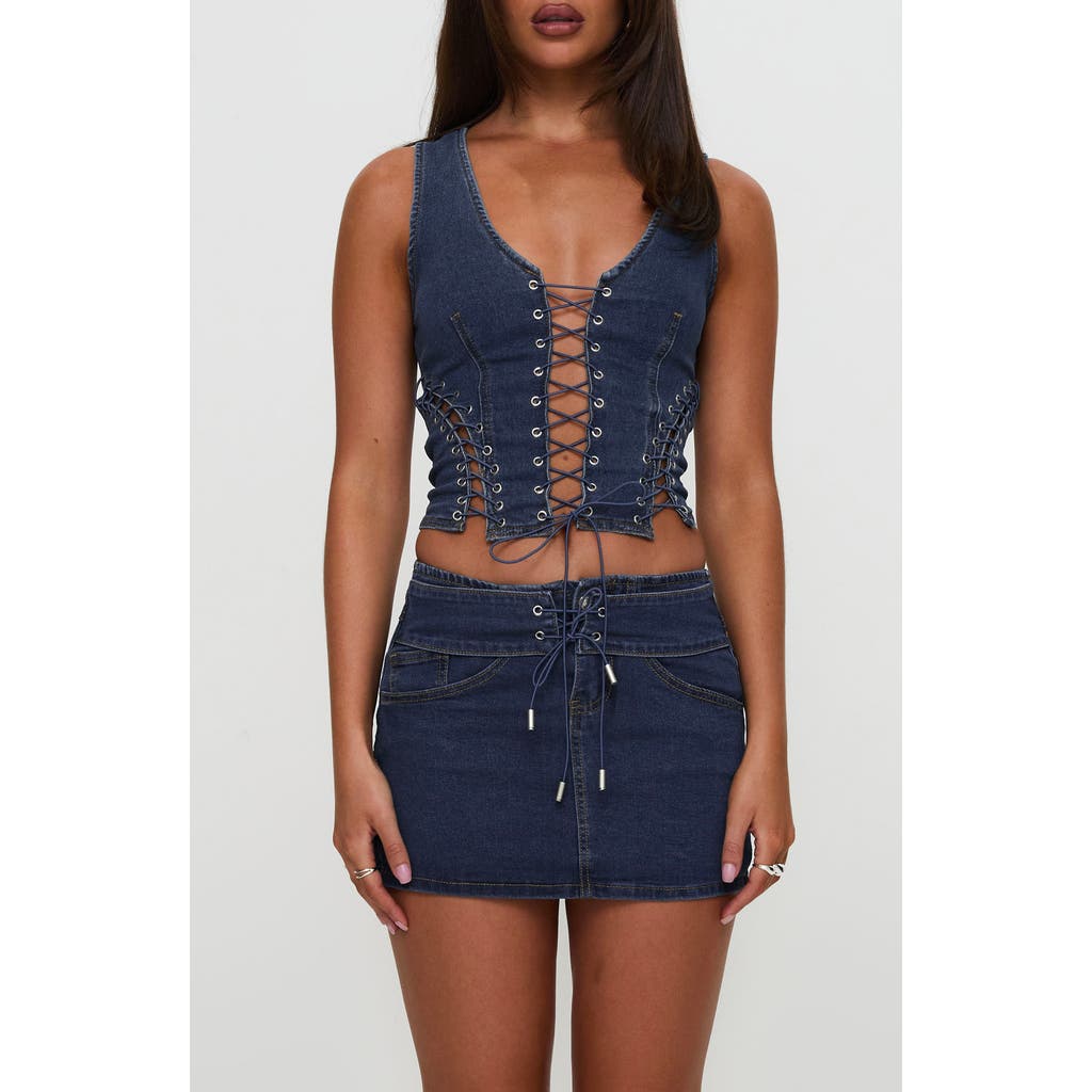 Princess Polly Edenette Lace-up Corset Top In Blue