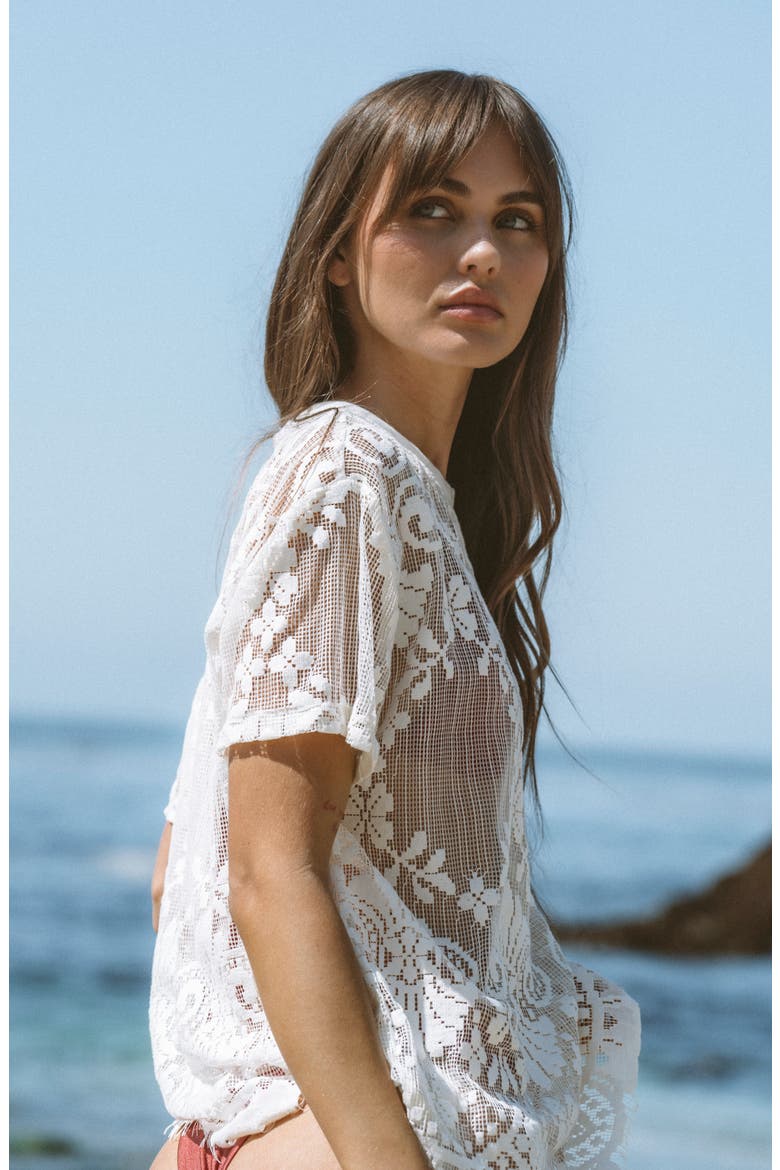 Encaje Oversize Lace Cover-Up T-Shirt, Alternate, color, IVORY ENCAJE