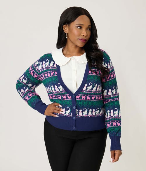 Unique Vintage Plus Size Cropped Knit Cardigan In Multi