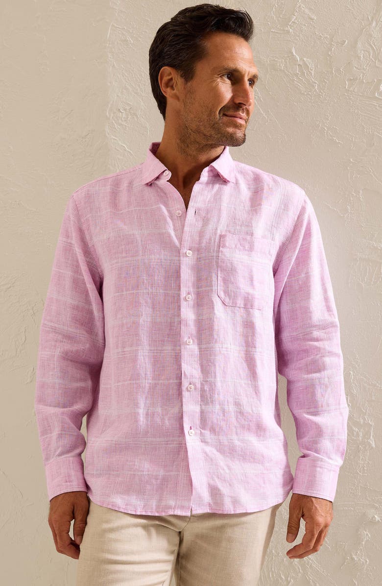 Tommy Bahama Paradiso Plaid Button-Up Shirt, Alternate, color, Pink Corsage
