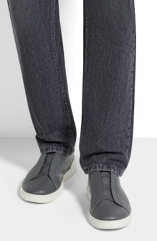 Zegna Leather Sneakers In Gray