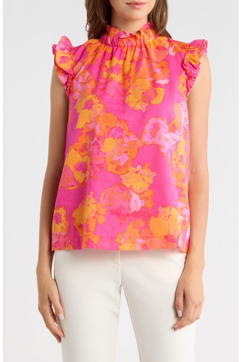 Elaris Zoie Floral Ruffle Cotton Top, Main, color, FUCHSIA ORANGE MULTI
