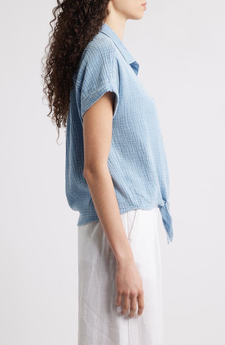 beachlunchlounge Rosalia Tie Front Cotton Top, Alternate, color, Blue Acid Wash