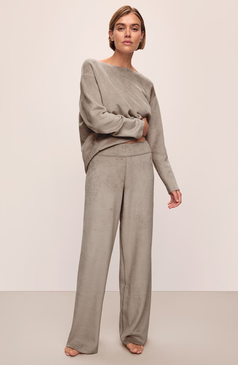 Eberjey Reversible High Waist Fleece Lounge Pants, Alternate, color, Toffee