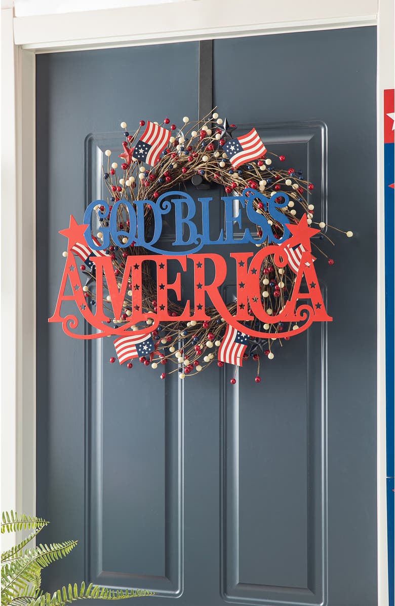 Glitzhome Patriotic Americana Metal GOD BLESS AMERICA Wall Decor, Alternate, color, 