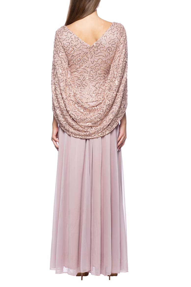 Lace Capelet Gown, Alternate, color, BLUSH