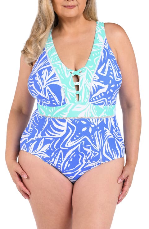 Beachside Bay Plunge One-Piece Swimsuit (Plus)