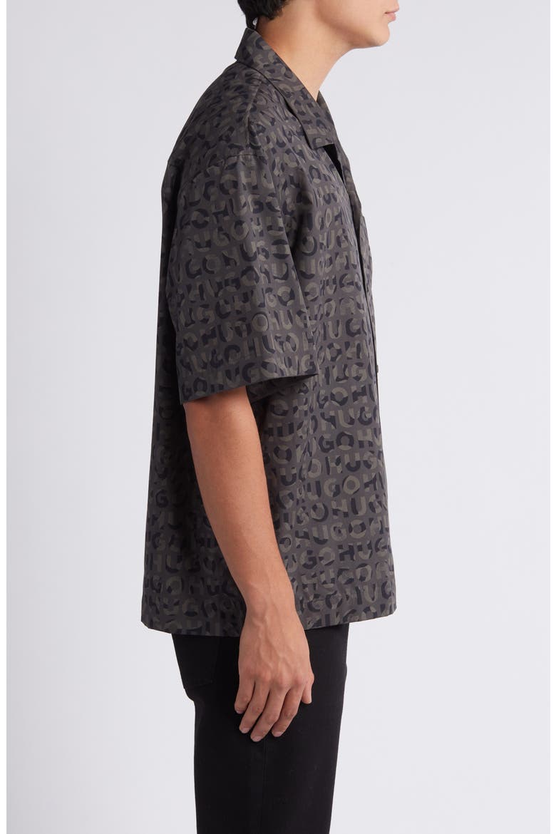 Egeeno Oversize Camo Logo Camp Shirt, Alternate, color, BLACK