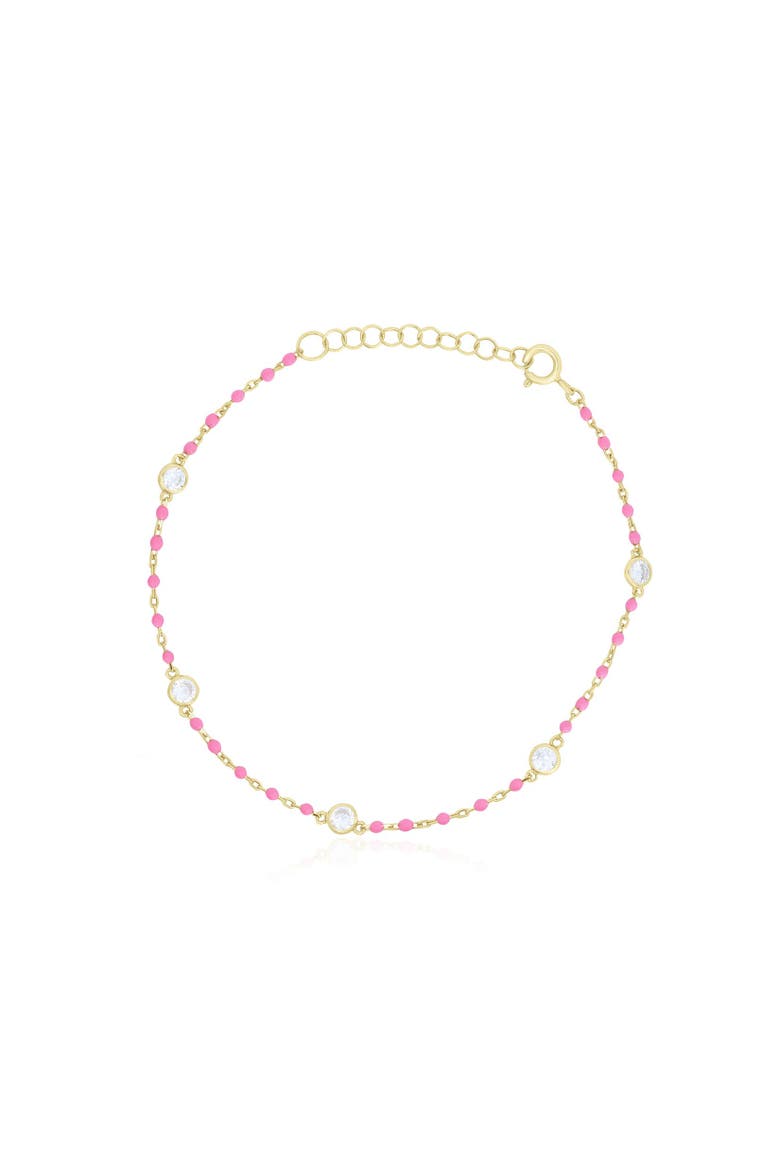 Pink Enamel Bead CZ Chain Bracelet, Main, color, Pink