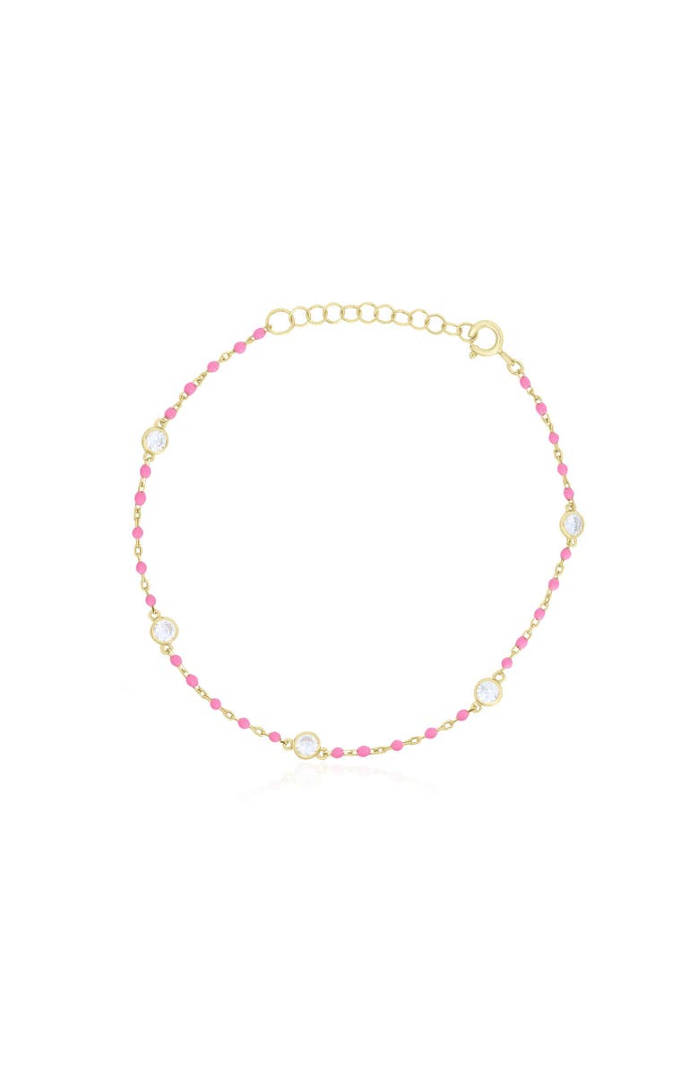 The Lovery Fine Jewelry Pink Enamel Bead CZ Chain Bracelet, Main, color, Pink