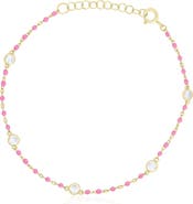 The Lovery Fine Jewelry Pink Enamel Bead CZ Chain Bracelet