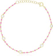 The Lovery Fine Jewelry Pink Enamel Bead CZ Chain Bracelet
