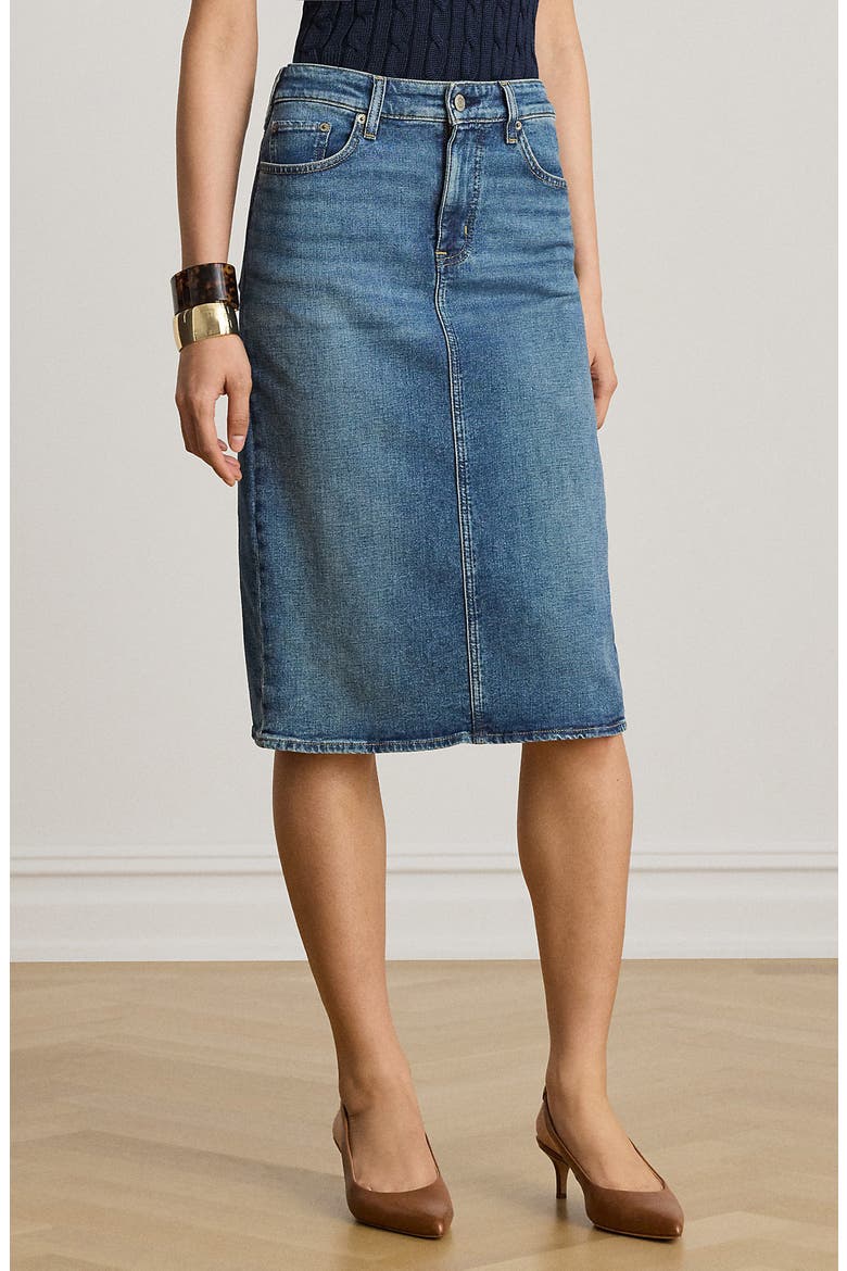 Midi Denim Pencil Skirt, Alternate, color, ATLANTIC BLUE WASH