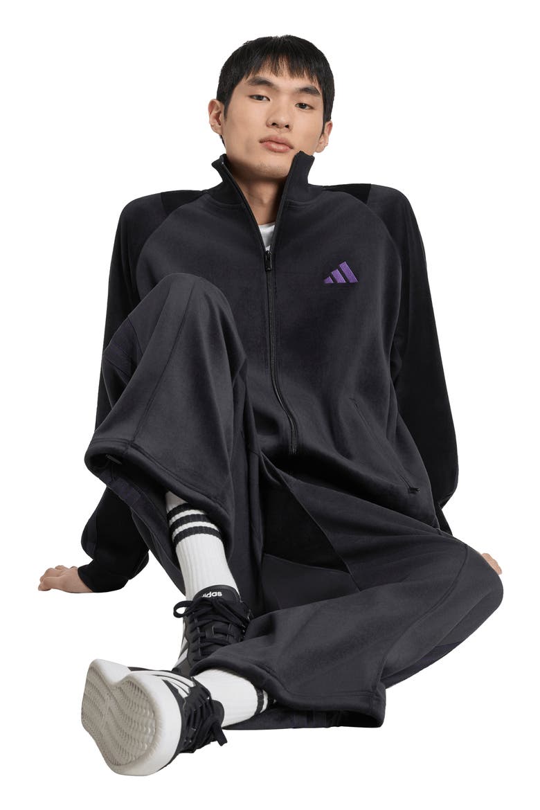 Velvet Track Jacket, Alternate, color, BLACK
