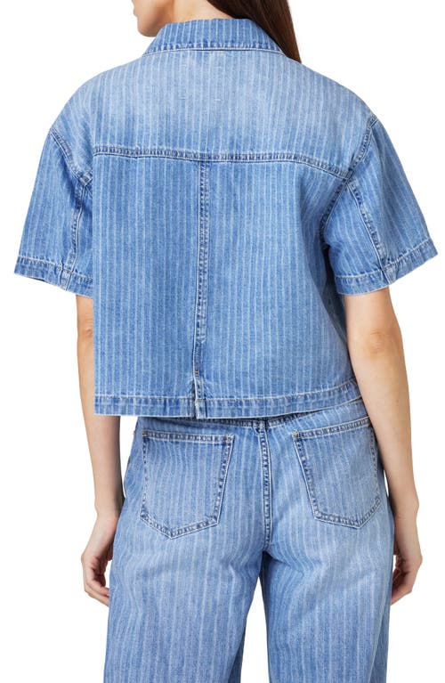 Habitual Oversize Short Sleeve Crop Denim Shirt In Splash