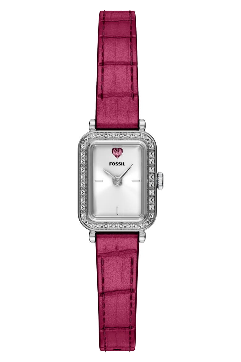 Mini Raquel Heart Tank Leather Strap Watch, 18mm x 29mm, Main, color, WHITE/ PINK