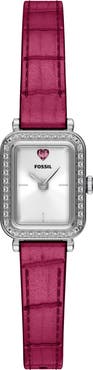 Fossil Mini Raquel Heart Tank Leather Strap Watch, 18mm x 29mm